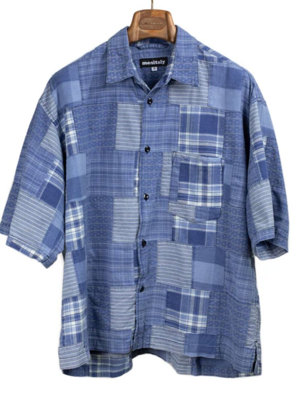 Monitaly Short Sleeved Shirt Indigo Patchwork M
